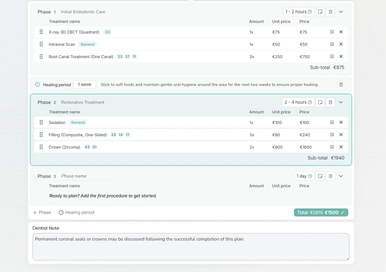 Plandentic treatment plan with side-by-side alternatives